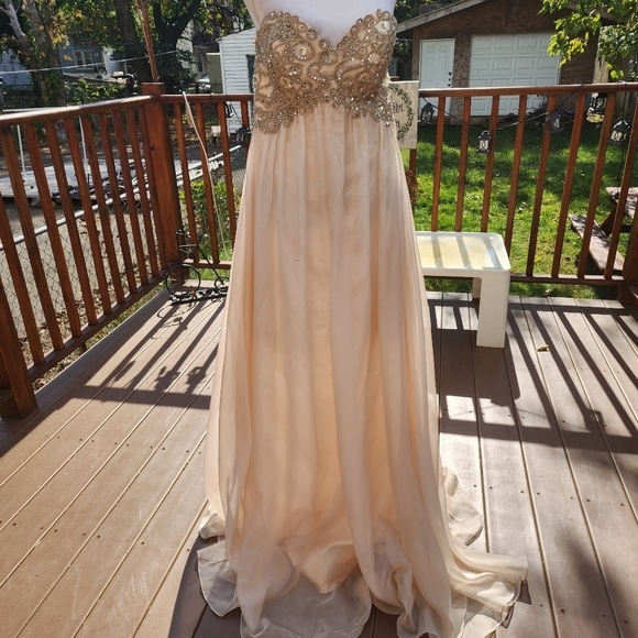COLORS Beige Strapless Long Evening Dress size 14 - Picture 6 of 11